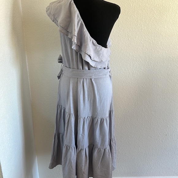 Nicole Miller Linen One Shoulder Ruffle Fit and Flare Dress Size Large - Picture 10 of 12